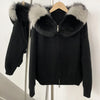 Knitwear Cardigan Women Spring Knitted Jacket Female Autumn Hooded Real Fox Fur Coat Natural Short Fur Coat Casual
