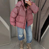 Women's Oversized Coats Print Hooded Padded Jackets Winter Female Stand Collar Long Sleeve Zipper Loose Puffy Coat Outerwear