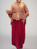 2 Pieces Set Women V Neck Full Sleeves Bandage Coat + Elastic Waist A Line Skirt Lady Pleated Clothes 2DC1483