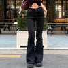 Fdey Stripe Slim Vintage Chic Jeans Zipper Pockets Low Waisted Button 90s Pants Streetwear All-match For Women