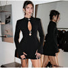 Women Solid Waist-cinching Blazer Mini Dress Chic Full Sleeve V-neck Slim Dresses Sexy Lady Daily Commute Office Vestidos