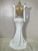 Sparkly Diamonds Pearl Black Sexy See Through Mesh Long Dress Women Wedding Evening Birthday Party Stage Photoshoot Dress