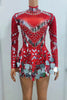 Women Sparkly Sequins Mirror Long Sleeve Mesh Sexy Mini Dress Night Party Club Dancer Performance Celebrity Stage Outfit