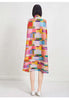 Printed Geometric Dress Women's Spring Lapel Single Breasted Color Block Loose A-line Stretch Dresses 2DB2204