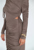 Long Sleeve Ruched Sexy Maxi Dress For Women Autumn Winter Drawstring Turtleneck Bodycon Sexy Long Dress Elegant