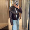 Fur Collar PU Leather Jacket Women Single Breasted Long Sleeve Loose Street Female Coat Winter Casual Outwear Top