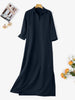 Women's Vintage Maxi Shirt Dress Spring 3/4 Sleeve Lapel Neck Slit Hem Long Dresses Loose Casual Solid Robes Femme