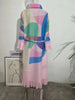 Maxi Pleated Dress For Women Lapel Single Breasted Long Sleeves Color Block Tassel Hem Loose Chic Clothing Autumn 2R5928