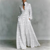 Retro Pattern Print High Waist Pleated Dress Woman Spring Shirt Collar Button Pockets Maxi Dress Long Sleeve Boho Vacation Dress