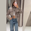 Vintage Stand Collar Women's Coat Full Sleeve Pocket Zippers Loose Lady Short Jackets Autumn Winter Female Streetwear