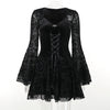 Elegant Vintage Mall Gothic Velvet Dresses Grunge Punk Style Flocked Bandage Dress Women Flare Sleeve Party Alt Outfit
