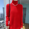 Selling 100% Mink Cashmere Knitted Women's High Neck Pullover Dress Sweater Slim Fit Solid Color Long Women's Dress