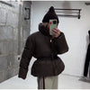 Casual Solid Women's Cotton Coats Back Zippers Stand Collar Thicken Waist Jackets Autumn Winter Lady Outwear