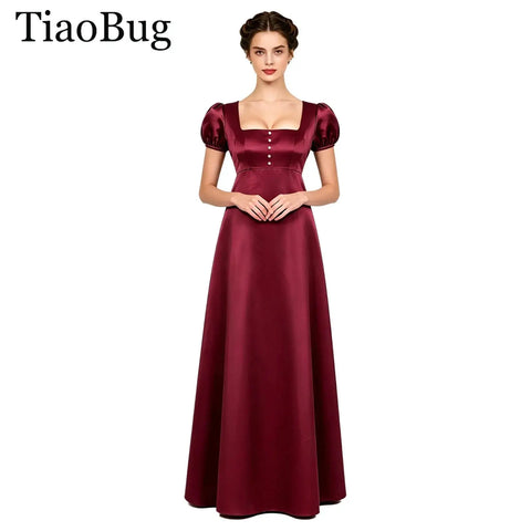 Regency Costume High-waisted Ball Gown Women Tea Party Vintage Princess Maxi Dress Medieval Elegant Puff Sleeve Satin Long Dress