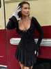 Women's Elegant Casual Dress Spring Deep V Neck Flared Sleeve Ruffled Lace Pleated Short Dress