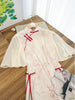 Chinese Style Pink Bamboo Jacquard Qipao Party Dress for Women Elegant Mandarin Collar Maxi Dress with Tassel Decor