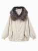 Chic Faux Fur Collar Patchwork Woolen Coat Women Casual Lapel Full Sleeve Zipper Loose Warm Coats Lady Commute Office Outerwears