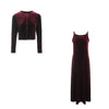 Women Long Sleeve Dress Suit Solid Color Suspenders Long Dress Single-breasted Cardigan Autumn Female Casual Clothes