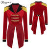 Womens Circus Ringmaster Costume Tuxedo Party Showman Tailcoat Blazer Stand Collar Fringed Shoulder Board Velvet Jacket Coat
