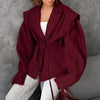 Women's Blazer with Style Spring Autumn European Elegant Commuter Look with Waist-Tie Belt Padded Shoulders