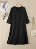 Women's Pleated Midi Dress Elegant V-Neck 3/4 Sleeve Button Up A-Line Dresses Office Commuting Wear Woman Clothing S-3XL