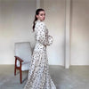 Spring Autumn Casual White Polka Dot Dress Women's Elegant Loose Satin Long Sleeve Midi Dress