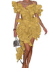Women Edible Tree Fungus Tierred High Low Asymmetrical Ball Gown Dress Sexy Club Party Evening High Street Dresses