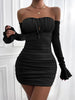 Sexy Bodycon Dresses Women Black Brown Red Green White Pleated long sleeve Mini Dress Vestidos Elegant Club Party Dresses