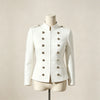 Elegant Women Stand Collar Double Breasted Military Jacket Slim Fit Waist Cropped Blazer Solid Color Lady Outer Coat