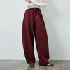 Women's Soft Cotton Curved Leg Long Pants Fall High Waist Drawstring Loose Wide Leg Pear Shape Friendly