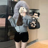 Casual Knit Hoodie Cardigan Women Long Sleeves Zipper Faux Fur Patchwork Coats Female Autumn Winter Solid Thick Knitwears