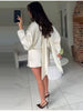 Elegant Satin Mini Dress For Women Scarf Collar Batwing Sleeve Waist Dress Lady Autumn Chic Party Evening Vestidos