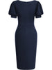 Women Elegant Cutout V-Neck Puff Sleeve Vintage Slim Work Office Cocktail Party Business Sheath Bodycon Pencil Dress