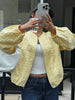 Women Yellow Jacquard Bomber Jacket Round Neck Zipper Long Sleeve Loose Cropped Coat Lady High Street Daily Outerwear