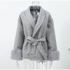 Elegant Lace Up Woolen Overcoat Women Casual Lapel V-neck Full Sleeve Loose Warm Outerwears Lady Autumn Commute Street Coat