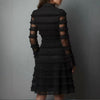 Sexy Sheer Mesh Fringe Trim Mini Dress Women Turn-Down Collar Party Dress Spring Autumn Long Sleeve Ruched A-Line Dress