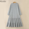 Stylish Ruffled Hem Sweatshirt Dresses Autumn Crew Neck Long Sleeve Solid Color Pullover Robes Femme Maxi Vestidos