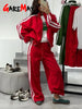 Red Women's Tracksuit with Zipper Trousers Stripes Two Piece Set Women Classic Cotton Autumn Brown Tracksuit for Women