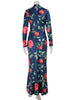 Flower Prints O Neck Women Dresses Sheath Elegant Evening Party Outfits Female Bodycon Long Sleeve Robes