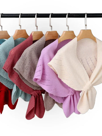 Women Wool Openwork Small Shawl Wrap Fishtail Elegant French 100 Wool Knitted Cape Soft Neck Warm Cappa Cozy Scarf