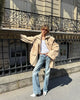 Beige Belted Long Outerwears Women Stand Up Collar Long Sleeve Loose Coat Autumn Streetwear Office Lady Tops