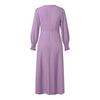 Elegant Women Pleated Dress Classy Smocked Cuffs Long Sleeve O Neck Fit and Flare Long Vestidos Commute Solid Party Robes