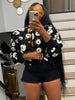 Elegant Women Button Front Floral Appliques Long Sleeve Jacket Thick Warm Winter Streetwear Outwear