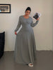 Plus-Size Solid-Color Knit Elegant A-Line Flowy Maxi Dress Women's Long Dress Casual & Commuter Style