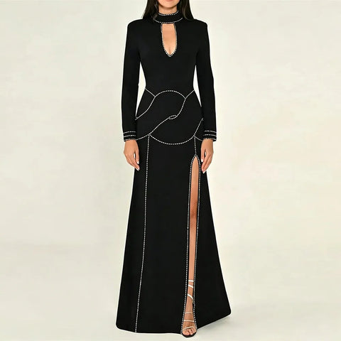 High Street Designer Party Vestido Women's Stylish Diamonds Beaded Crystal Celebrity Long Maxi Dress