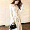 Spring Autumn Ladies Long Sleeves Maxi Dress European Women Casual Long Dresses Female V-neck Patchwork Dress