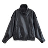 Women Autumn Jackets Asymmetric Button Pocket Long Sleeves Black Loose Zipper Jackets Female High Street Coats