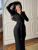 Lace Up Elegant Evening Dress Female Autumn Sexy Deep V Neck Long Sleeve Maxi Dresses Party Slim Commute Long Dress