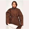Detachable Triangle Shawl Long Puffer Coat Stand Collar Waist Tie Belt Button Solid Loose Women Coats Winter Commute Outfit