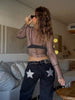 Back Sequin Star Long Pants Women Casual Contrast High Waist Loose Wide Leg Trousers Lady Spring Autumn Bottoms